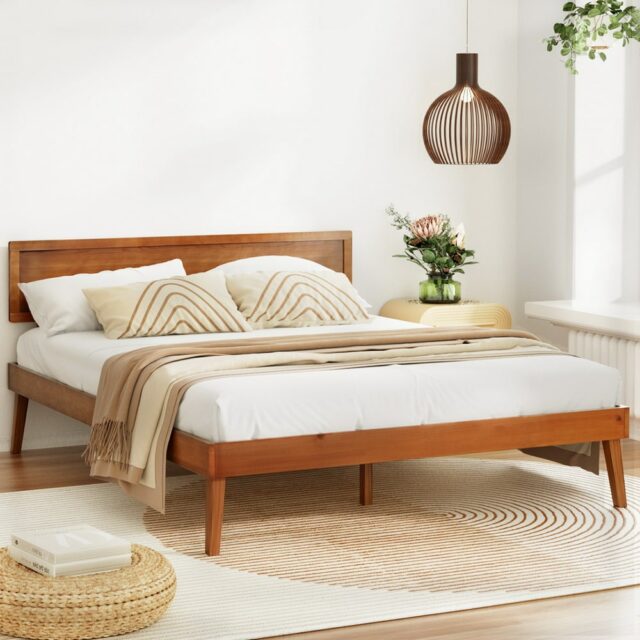 Splay Pinewood Bed Frame – Rustic Queen Bed Base (Walnut)