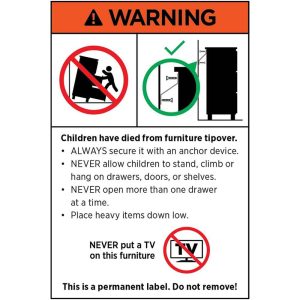 WARNING: Children have died from furniture toppling over. Always secure furniture to a wall.